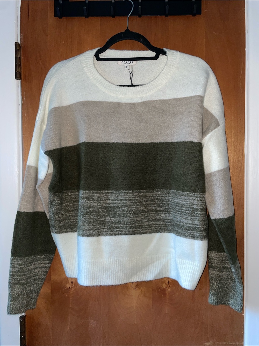 Andree Striped Crewneck Sweater in Olive, Beige & Cream